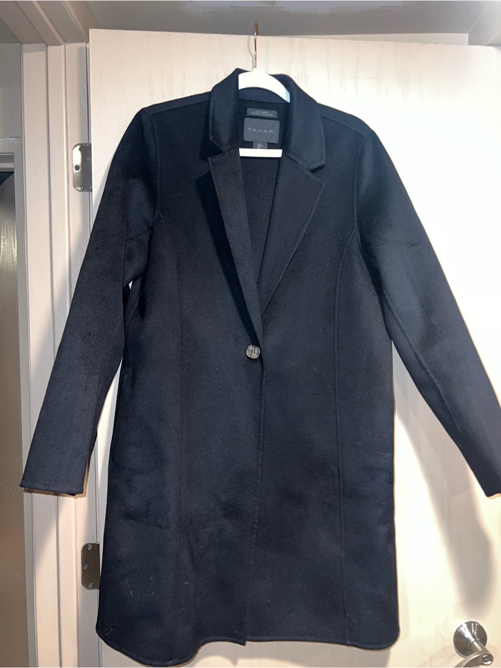 Tahari Black Single-Button Notch-Collar Wool-Cashmere Pea Coat
